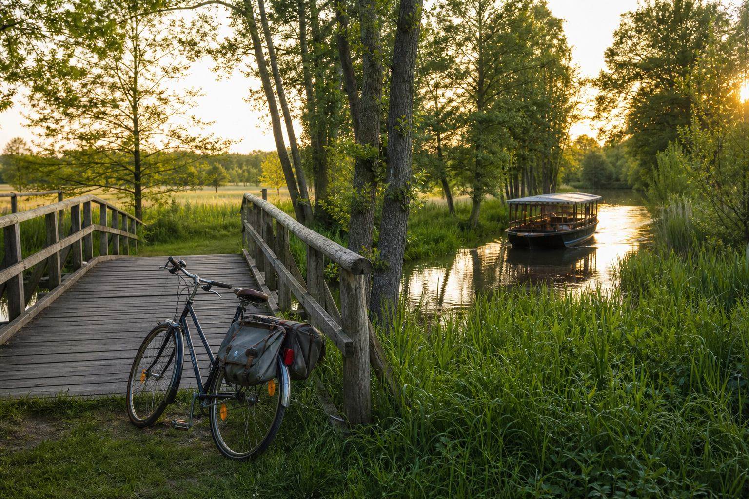 Warmes Septemberlicht an Brücke und Rad